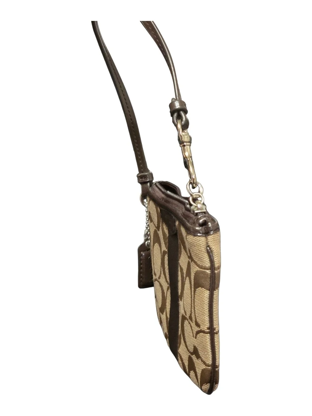 Coach Signature Canvas Small Wristlet in Khaki/Brown - Picture 4 of 7